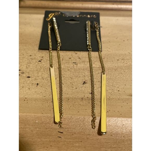 by Gennaro New Gold Plated Rhinestone Bar Dangling Chain Dangle Earrings - Picture 1 of 6